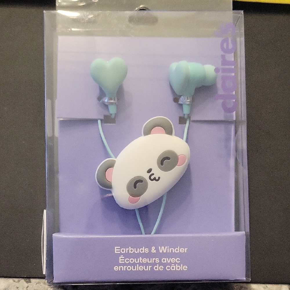 NWT Blue Panda Earbuds with Winder